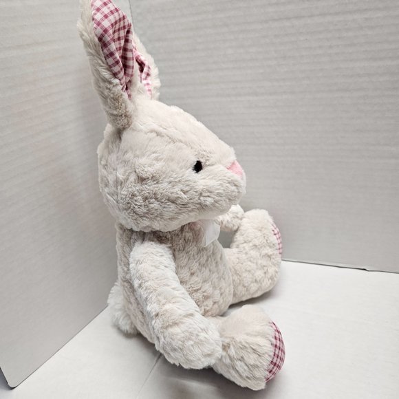 Gitzy Plush Gingham Stuffed Animal Cream Bunny Rabbit with Bow Toy Decor - Picture 5 of 14